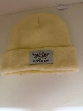 Boys Lie Pale light Yellow Knit Cuffed Beanie with Logo Patch